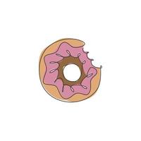 einzelne durchgehende Linienzeichnung des stilisierten Donut-Store-Logo-Etiketts. Emblem Fast-Food-Donut-Restaurant-Konzept. moderne einzeilige Design-Vektorillustration für Cafés, Geschäfte oder Lebensmittellieferdienste vektor