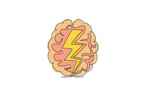 Eine durchgehende Strichzeichnung des Blitzschlags im Logo des menschlichen Gehirns. schneller Prozess des Denkens Logo Symbol Vorlage Konzept. trendige Single-Line-Draw-Design-Vektor-Illustration vektor