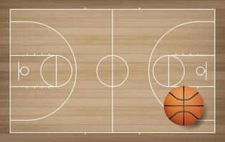 basketboll på basketplansområdet. med trä mönster bakgrund. vektor. vektor