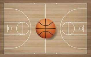 Basketballball im Basketballplatzbereich. mit hölzernem Musterhintergrund. Vektor. vektor