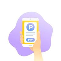 Parkgebühr mit mobiler App, Telefon in der Hand, Vektor icon.eps