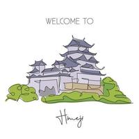 einzelne durchgehende strichzeichnung himeji schloss wahrzeichen. der älteste berühmte Palast in Himeji, Japan. Weltreise Home Art Wall Decor Poster Print-Konzept. moderne einzeilige abgehobene betragsdesign-vektorillustration vektor