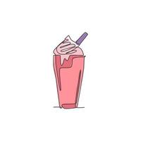 en enda linjeteckning av färsk milkshake med vispad grädde och wafer stick logotyp vektorillustration. café dryck meny restaurang badge koncept. modern kontinuerlig linjeritning design dricka logotyp vektor
