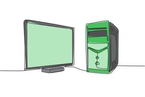 einzelne durchgehende Linienzeichnung von CPU-Computer und Bildschirmmonitor zur Unterstützung des Geschäfts. Konzept für elektronische Kleingeräte für zu Hause. moderne Grafik-Vektor-Illustration mit einem Strichzeichnungsdesign vektor