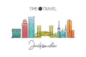 en enda linjeteckning av jacksonville city skyline, usa. historiska stadslandskapet i världen. bästa semesterdestinationsaffisch. redigerbara stroke trendiga kontinuerlig linje rita design vektorillustration vektor