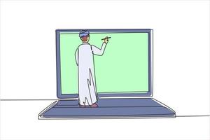 einzelne durchgehende Strichzeichnung Hijab Patientin Händeschütteln mit männlichem Arzt in Smartphone mit Zwischenablage. medizinisches Online-Konzept. dynamische eine linie zeichnen grafikdesign vektorillustration vektor