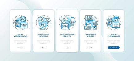 Neue Medienarten Onboarding Mobile App Seitenbildschirm mit Konzepten vektor