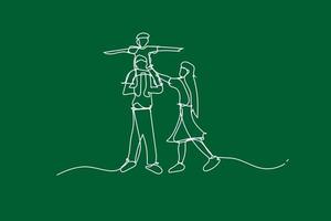 illustration Lycklig familj ha roligt med kontinuerlig vit linje teckning stil, rita vit linje av barn spelar i trädgård park, kreativ enkel rader aning familj ekologi miljö vektor