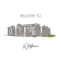 enda kontinuerlig linjeteckning stonehenge förhistoriska landmärke. berömd gammal plats i wilshire england. världsresor hem konst vägg dekor affisch print koncept. en rad rita design vektorillustration vektor