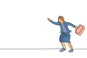 Kontinuierliche Zeichnung einer jungen wütenden Arbeiterin, die mit dem Finger auf ihre Kollegin zeigt. minimalistisches Konzept des emotionalen Geschäftsführers. trendige Single-Line-Draw-Design-Vektorgrafik-Illustration vektor
