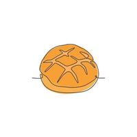 enda kontinuerlig linjeteckning stiliserad online söt rund brödbutik logotypetikett. emblem bageri butik koncept. modern en rad ritning design vektorgrafisk illustration för café eller mat leveransservice vektor