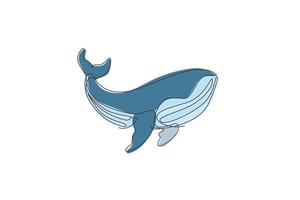 eine durchgehende Strichzeichnung eines großen riesigen Blauwals. geschützte Säugetier-Tierarten im Ozean. gigantisches Unterwasserkreaturenkonzept. dynamische einzeilig zeichnende Design-Vektor-Illustrationsgrafik vektor