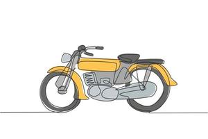 Eine einzige Strichzeichnung des alten Retro-Vintage-Motorrads. Vintage Motorrad Transportkonzept durchgehende Linie Grafik Draw Design Vector Illustration