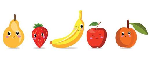 rolig platt tecknad serie Lycklig smaskigt frukt ikoner klämma konst vektor illustration på vit