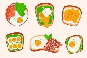 hand dragen smörgåsar med ägg samling. isolerat tecknad serie måltid begrepp vektor