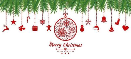 Weihnachtshintergrund mit Weihnachtsresballen, Schneeflocken, auf weißem Hintergrund vektor