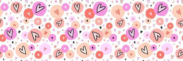 färgrik cirklar med hand dragen hjärtan sömlös mönster. flickaktiga design mode skriva ut. valentines dag bakgrund. vektor illustration.