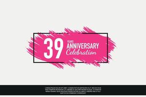 39 Jahr Jahrestag Feier Vektor Rosa Design im schwarz Rahmen auf Weiß Hintergrund abstrakt Illustration Logo