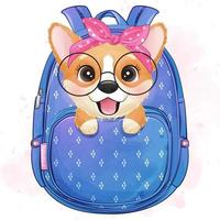 süßer kleiner Corgi, der in einer Tasche sitzt vektor