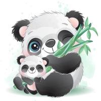 niedlicher kleiner Panda mit Aquarellillustration vektor