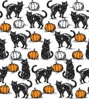 sömlös mönster av årgång halloween katt och pumpa- halloween vektor illustration