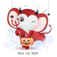 niedlicher kleiner Elefant für Halloween-Tag mit Aquarellillustration