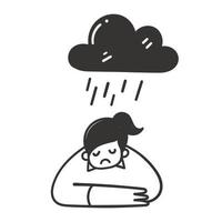 Hand gezeichnet Gekritzel Depression oder Stress Frau mit Regen Wolke Illustration vektor