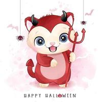 niedliche Katze für Halloween-Tag mit Aquarellillustration vektor