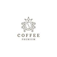 kaffe böna av kung med linje konst stil logotyp design mall platt vektor