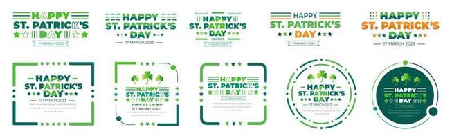Lycklig st. Patricks dag typografi design mall uppsättning. helgon Patricks dag festival text design. st. Patricks dag typografi vektor bunt för helgon Patricks dag 17 Mars händelse firande.