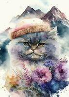 Aquarell Tier Kunst von Angora Katzen vektor