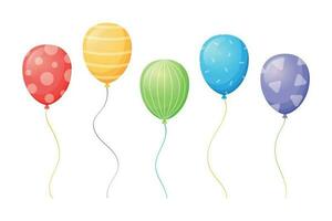 einstellen von bunt dekoriert fliegend Helium Luftballons. Vektor isoliert Karikatur Illustration.