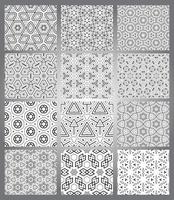einstellen von abstrakt Fantasie dünn Linie Hexagon, Dreieck geometrisch nahtlos Muster. kreativ Mosaik, Fliese Hintergrund Sammlung. vektor