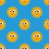 Karikatur süß glücklich Sonne nahtlos Muster. sonnig Tag Himmel Hintergrund. vektor