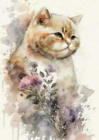 söt och lekfull brittiskt kort hår katt vattenfärg konstverk vektor