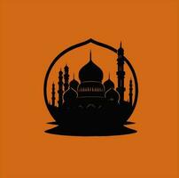 vektor illustration av en moské och i en minimalistisk stil. perfekt för ramadan kareem hälsning design element. orange Färg bakgrund mall, ramadan tema.