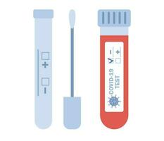 Virus und covid-19 testen. Selbsttest Kit mit Labor Blut Prüfung Rohr. Verhütung von Coronavirus. Vektor eben Illustration