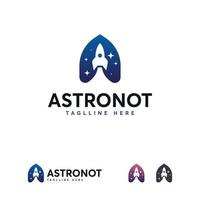 astronaut logotyp design mall, en första rymd logotyp design, raket logotyp mall vektor