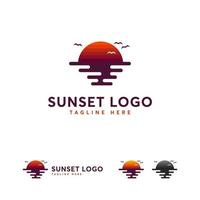 Sonnenuntergang Logo Designs, Sonnenuntergang im Ozean Logo, Sonnenaufgang Logo Symbol vektor