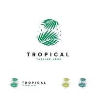 tropiska logotypdesigner, resort och spa-emblem. tropisk kosmetika. skönhet. palmblad i en cirkel vektor