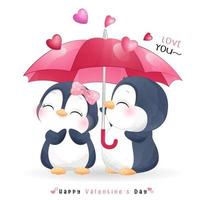 söt doodle pingvin för alla hjärtans dag vektor