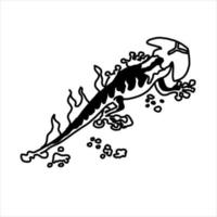 Feuer Salamander mit Flammen im Gliederung Gekritzel Stil. Vektor Illustration isoliert auf Weiß Hintergrund.