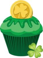 Grün st Patrick's Tag Cupcake mit Gold Münze vektor