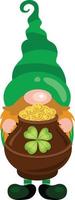 st patricks dag gnome innehav en pott full av guld mynt vektor