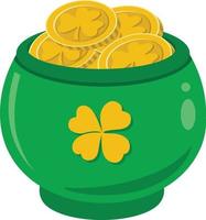 st patrick s dag grön pott fylld med guld mynt vektor