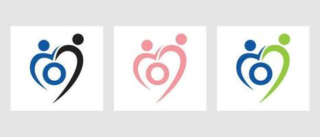 Brief Ö Gemeinschaft Logo Vorlage. Zusammenarbeit, Herz, Menschen, Familie Pflege, Liebe Logo. Nächstenliebe Spende Stiftung Zeichen vektor
