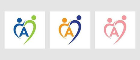 Brief ein Gemeinschaft Logo Vorlage. Zusammenarbeit, Herz, Menschen, Familie Pflege, Liebe Logo. Nächstenliebe Spende Stiftung Zeichen vektor
