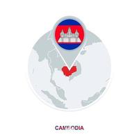 Kambodscha Karte und Flagge, Vektor Karte Symbol mit hervorgehoben Kambodscha