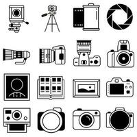 Foto kamera ikon vektor uppsättning. fotografi studio illustration tecken samling. filma symbol.