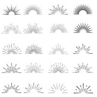 retro solsken. soluppgång strålar ljus brista linje glans solsken solstråle årgång gräns gnista fyrverkeri starburst för emblem logotyp och baner vektor isolerat uppsättning
